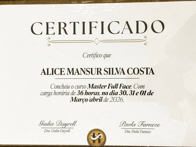Certificado do curso Master Full Face